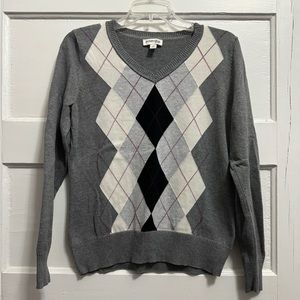 Women’s St John’s Bay Gray Argyle Long Sleeve Sweater Size Medium